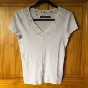 Ralph Lauren White Tshirt / White Tee w/ crochet